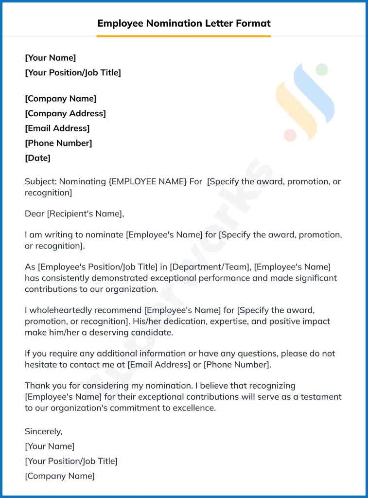 Employee Nomination Letter Format