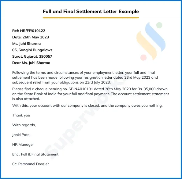 Full and Final Settlement Example