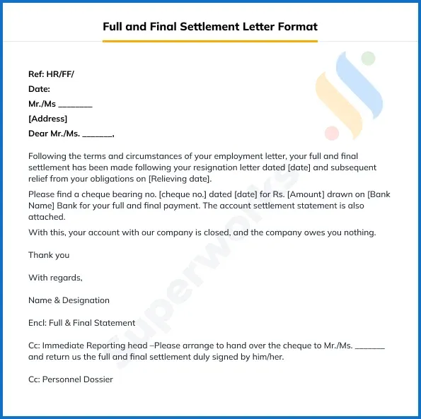 Full and Final Settlement Letter Format