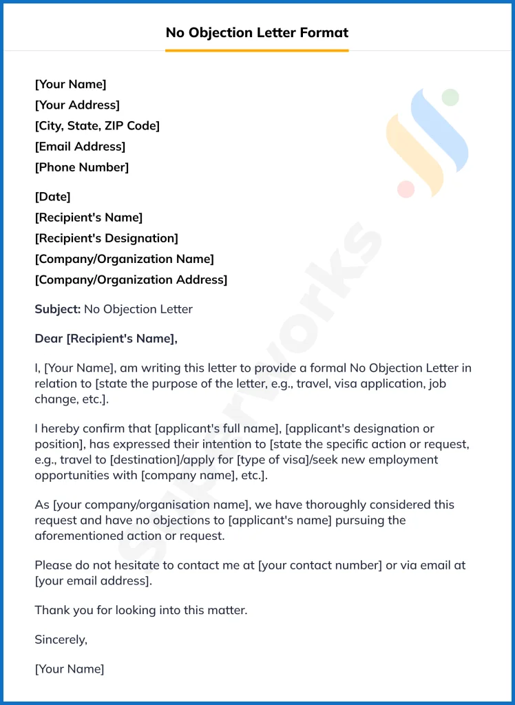 No Objection Letter Sample