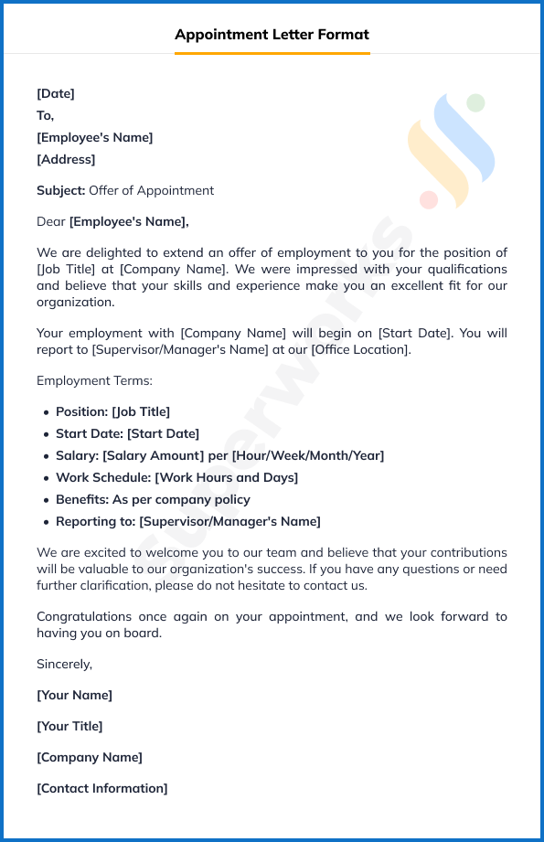 Employment Appointment Letter Format Infoupdate