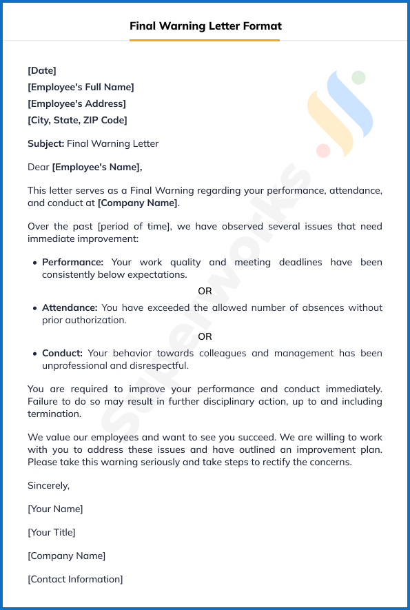 Employee Final Warning Letter Format