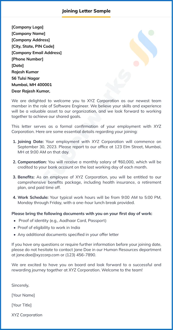 A Comprehensive Joining Letter Sample