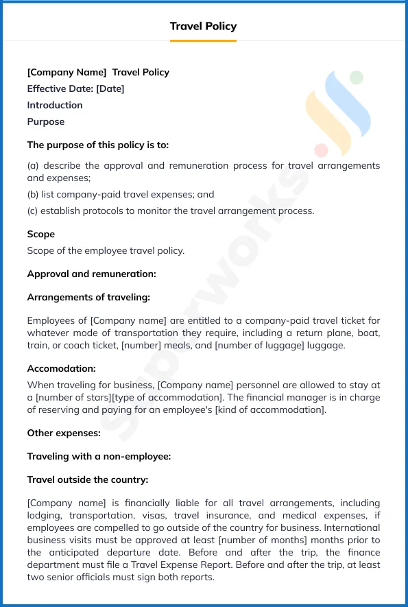 Sample Travel Policy For Employees