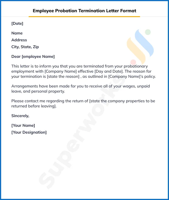 Employee probation termination letter format