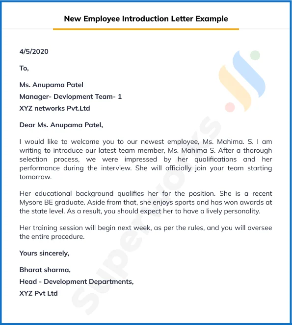 New Employee Introduction Letter Example