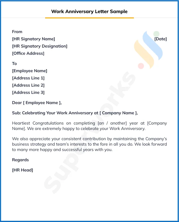 Work Anniversary Letter Sample