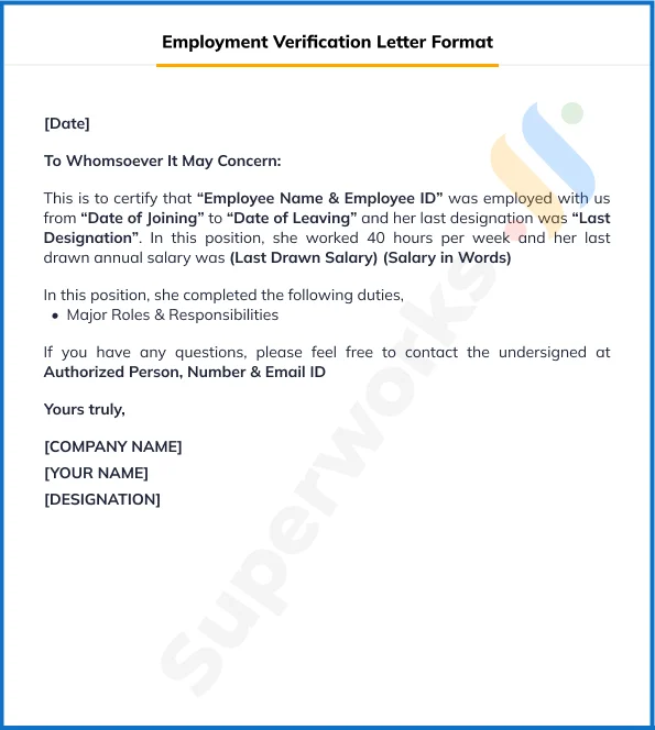 employment verification letter Format