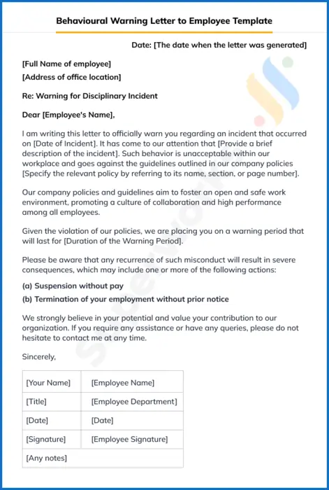 Behavioural-Warning-Letter-to-Employee-Template