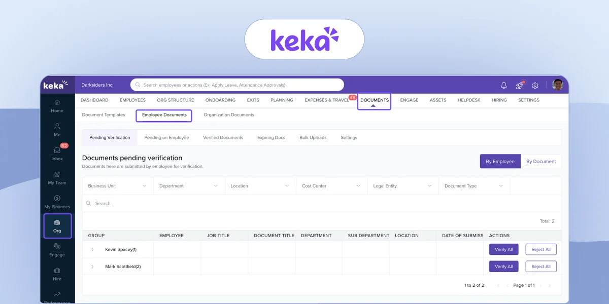 Keka HR Document Management