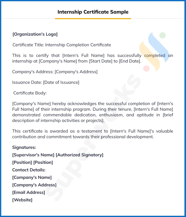 Internship Certificate Samples