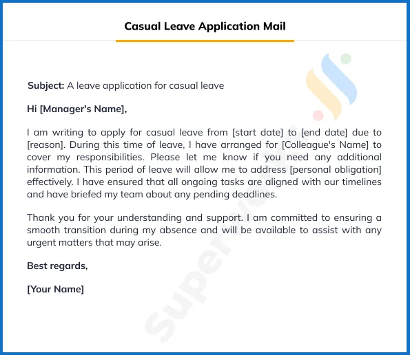 Casual Leave Application Mail