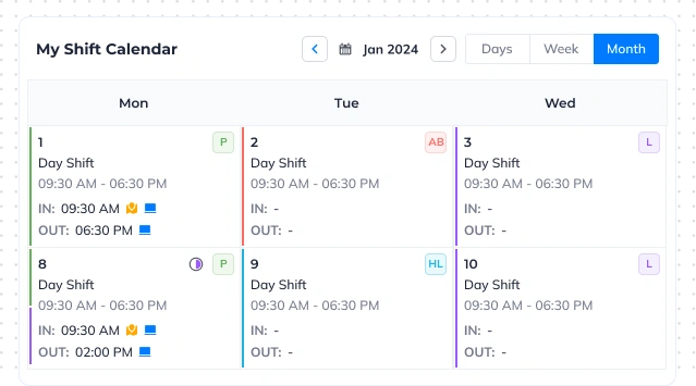 Detailed Shift Calendar