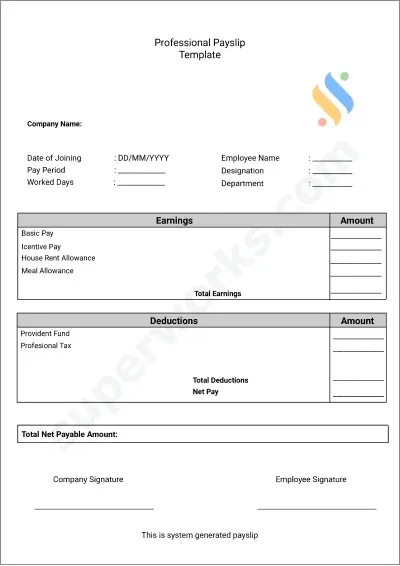 Professional payslip template-list