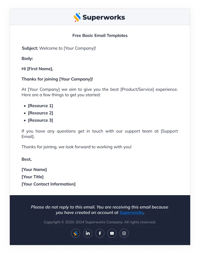 Welcome HTML Email Template