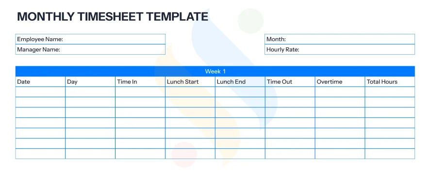 Monthly Timesheet Template