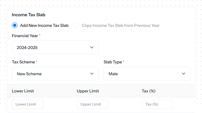 Configure income tax slabs