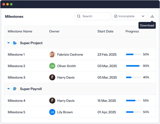 Easily download your milestone list
