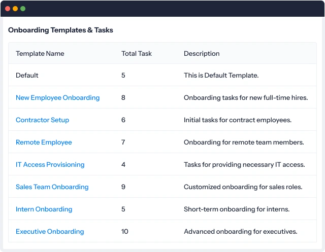 Smart onboarding template & tasks