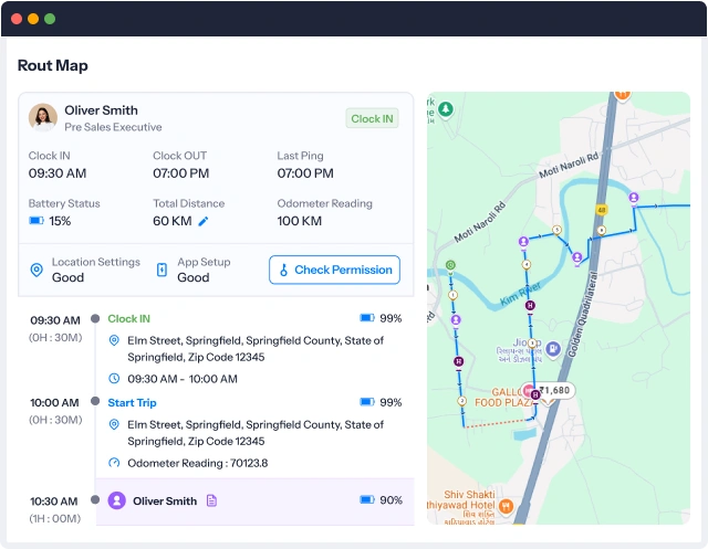 Track employee routes