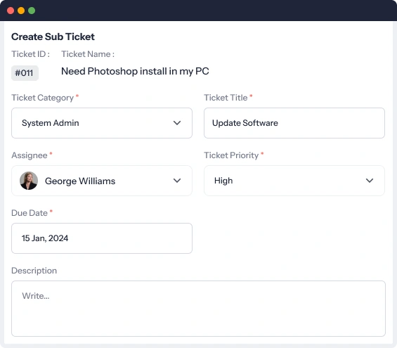 ticket into smaller tasks
