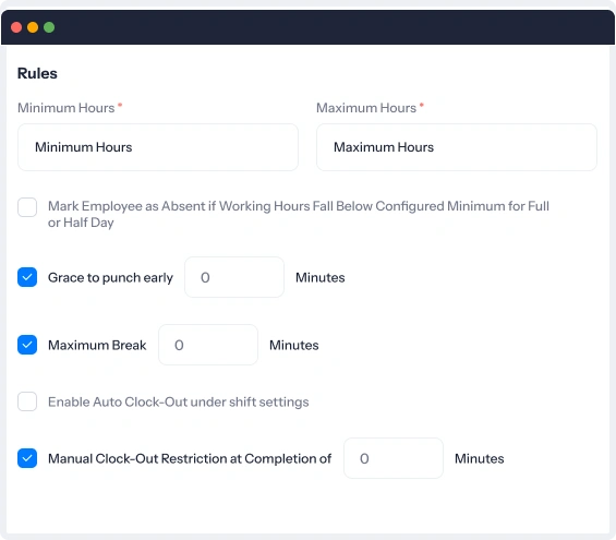 Custom shift rule settings panel
