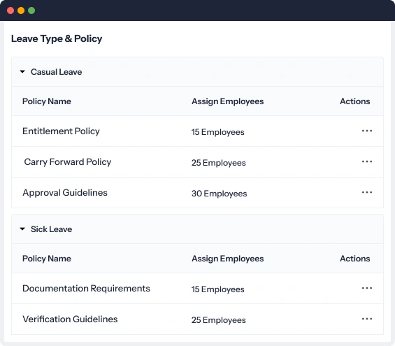 Flexible leave type & policy from one dashboard