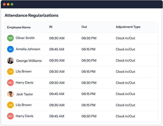 attendance regularizations