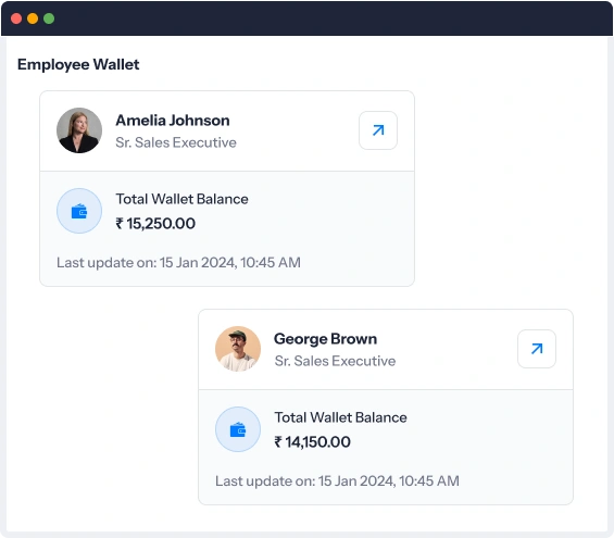 showing employee wallet balances