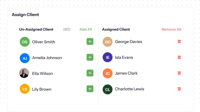 Assign clients to your team